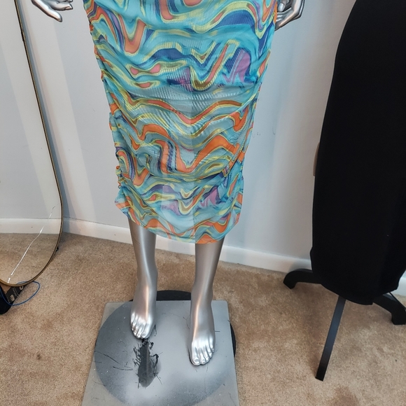 Wild Fable Wave Print Ruched Mesh Bodycon Dress - Picture 6 of 15